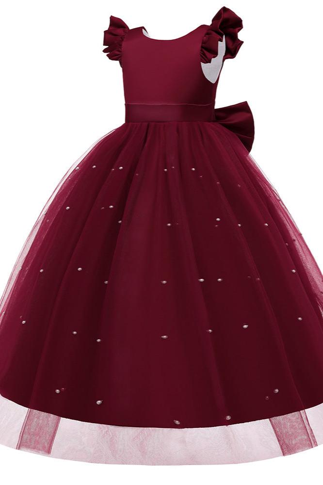 Satin Girl Dress with Pearl Tulle Cape Flower Girl Dresses for Wedding