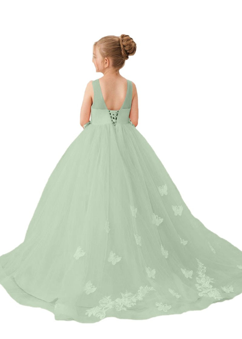 Applique Tulle Pageant Princess Gown