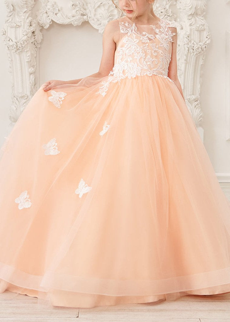 Applique Tulle Pageant Princess Gown