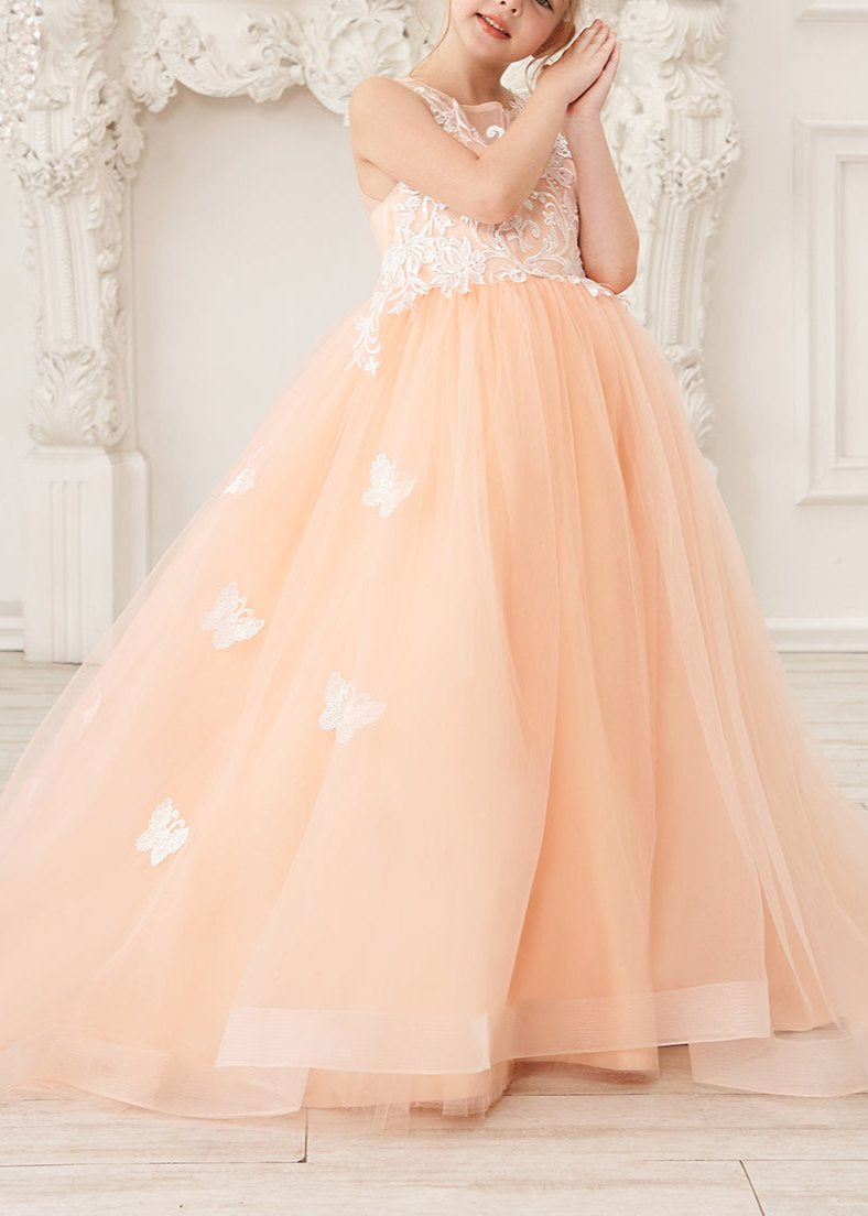 Applique Tulle Pageant Princess Gown