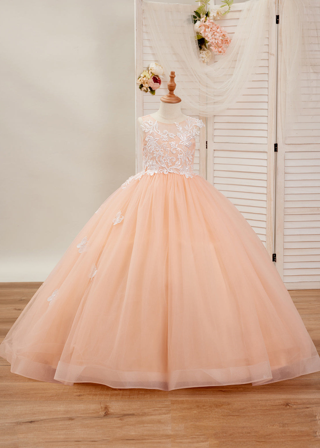 Applique Tulle Pageant Princess Gown