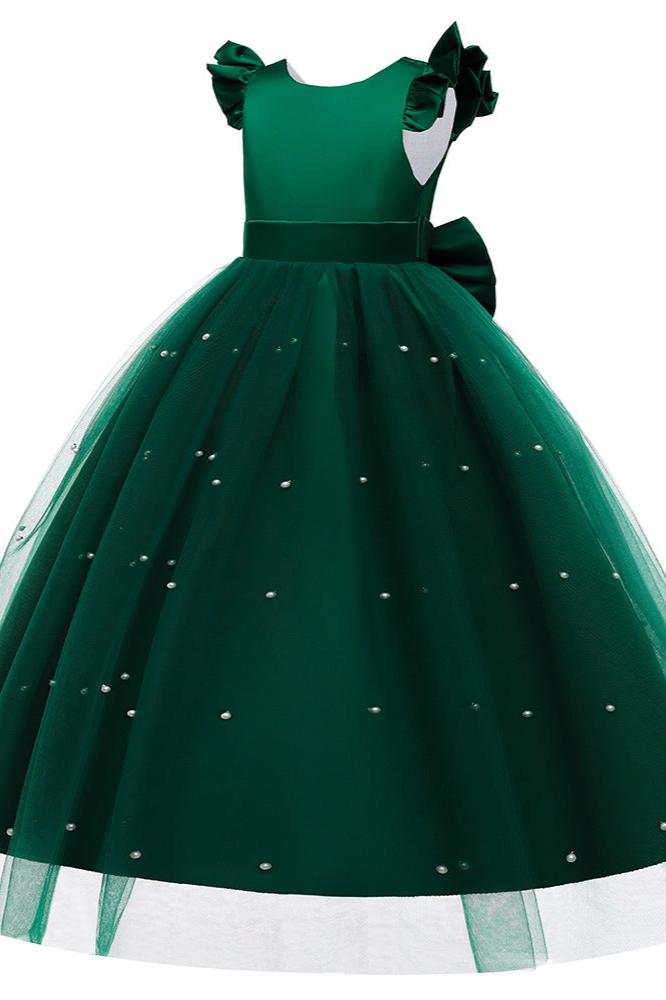 Satin Girl Dress with Pearl Tulle Cape Flower Girl Dresses for Wedding