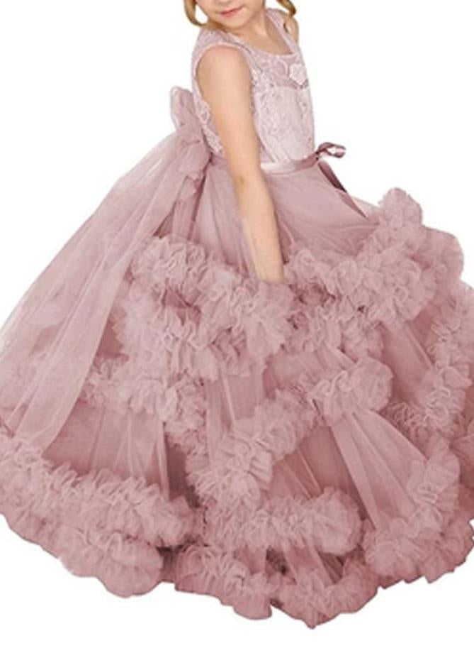 Lace Puffy Pleated Tulle Pageant Princess Gown
