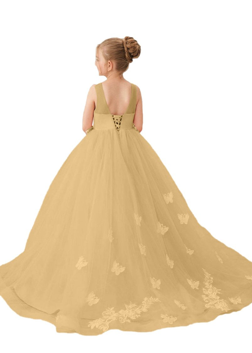 Applique Tulle Pageant Princess Gown