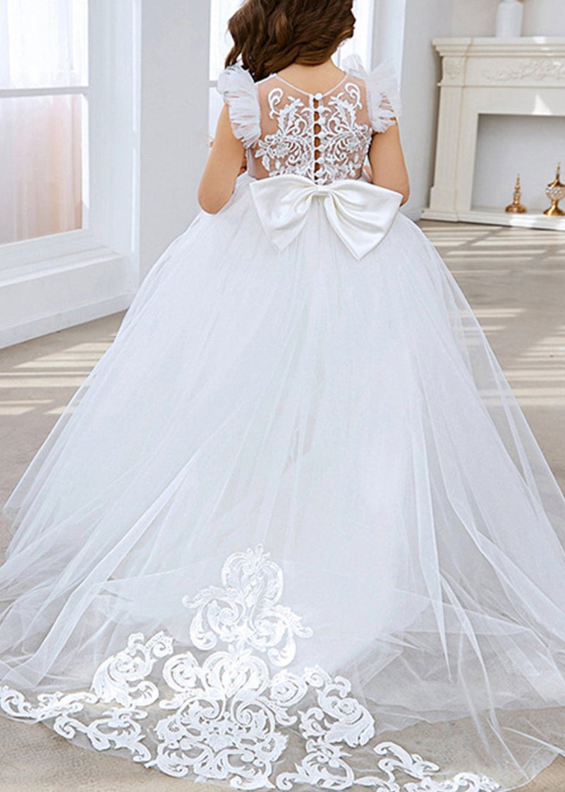 Lace Applique Tulle Flower Girl Dress