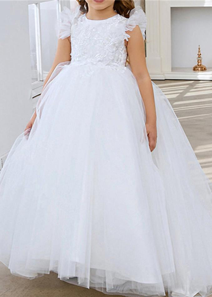 Lace Applique Tulle Flower Girl Dress