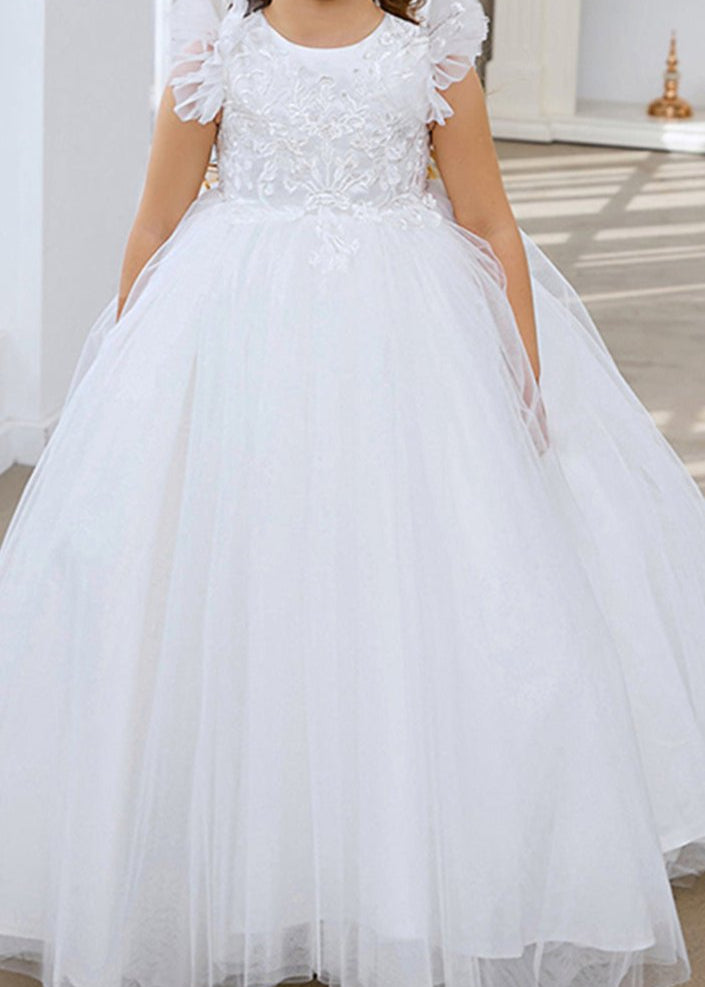 Lace Applique Tulle Flower Girl Dress