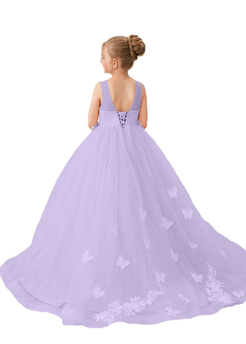 Applique Tulle Pageant Princess Gown
