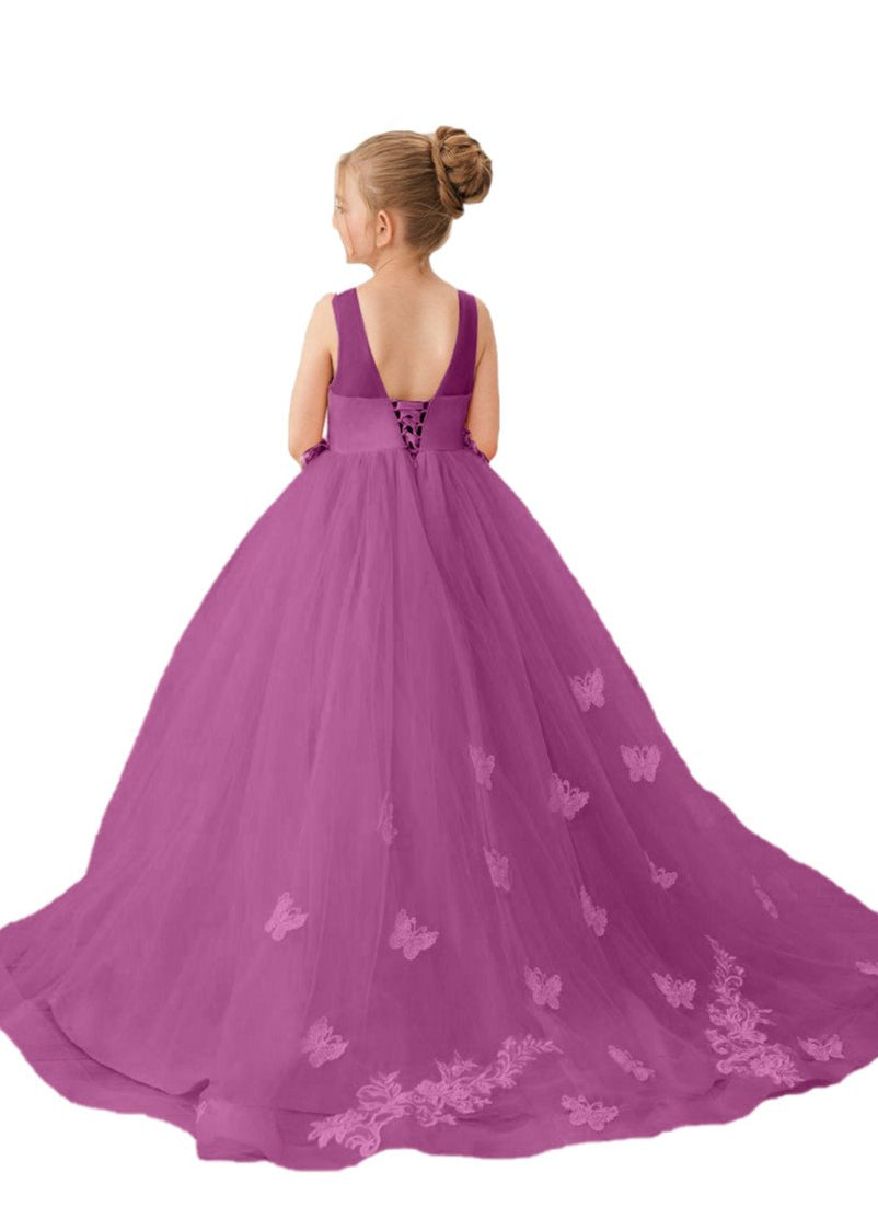 Applique Tulle Pageant Princess Gown