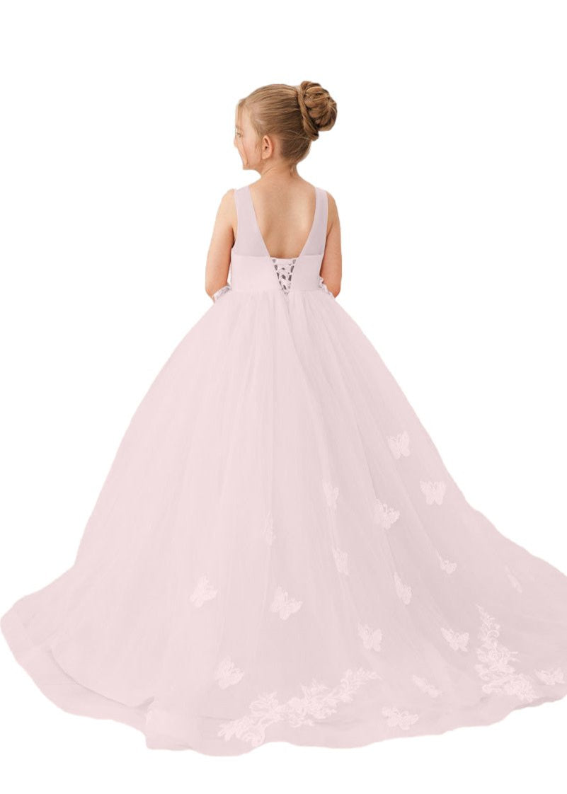Applique Tulle Pageant Princess Gown
