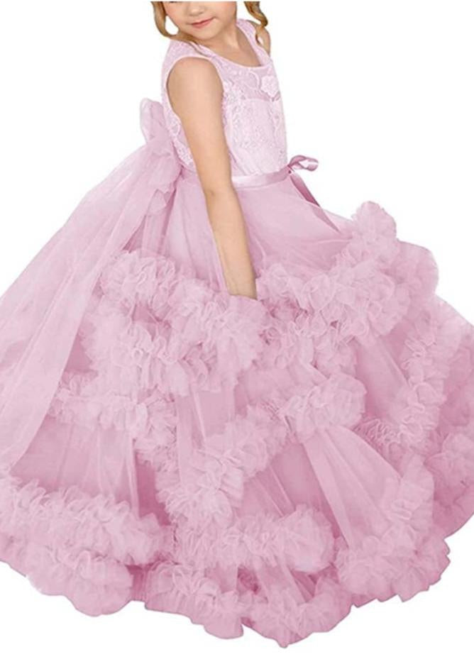 Lace Puffy Pleated Tulle Pageant Princess Gown