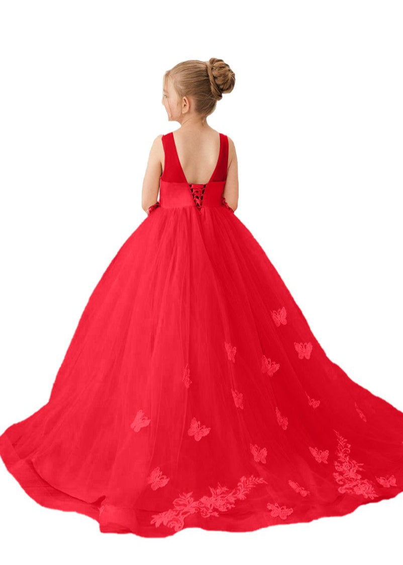 Applique Tulle Pageant Princess Gown