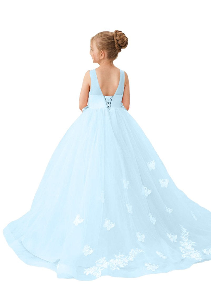 Applique Tulle Pageant Princess Gown