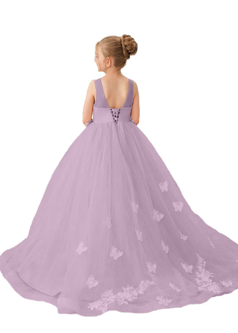 Applique Tulle Pageant Princess Gown