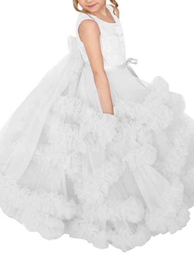 Lace Puffy Pleated Tulle Pageant Princess Gown