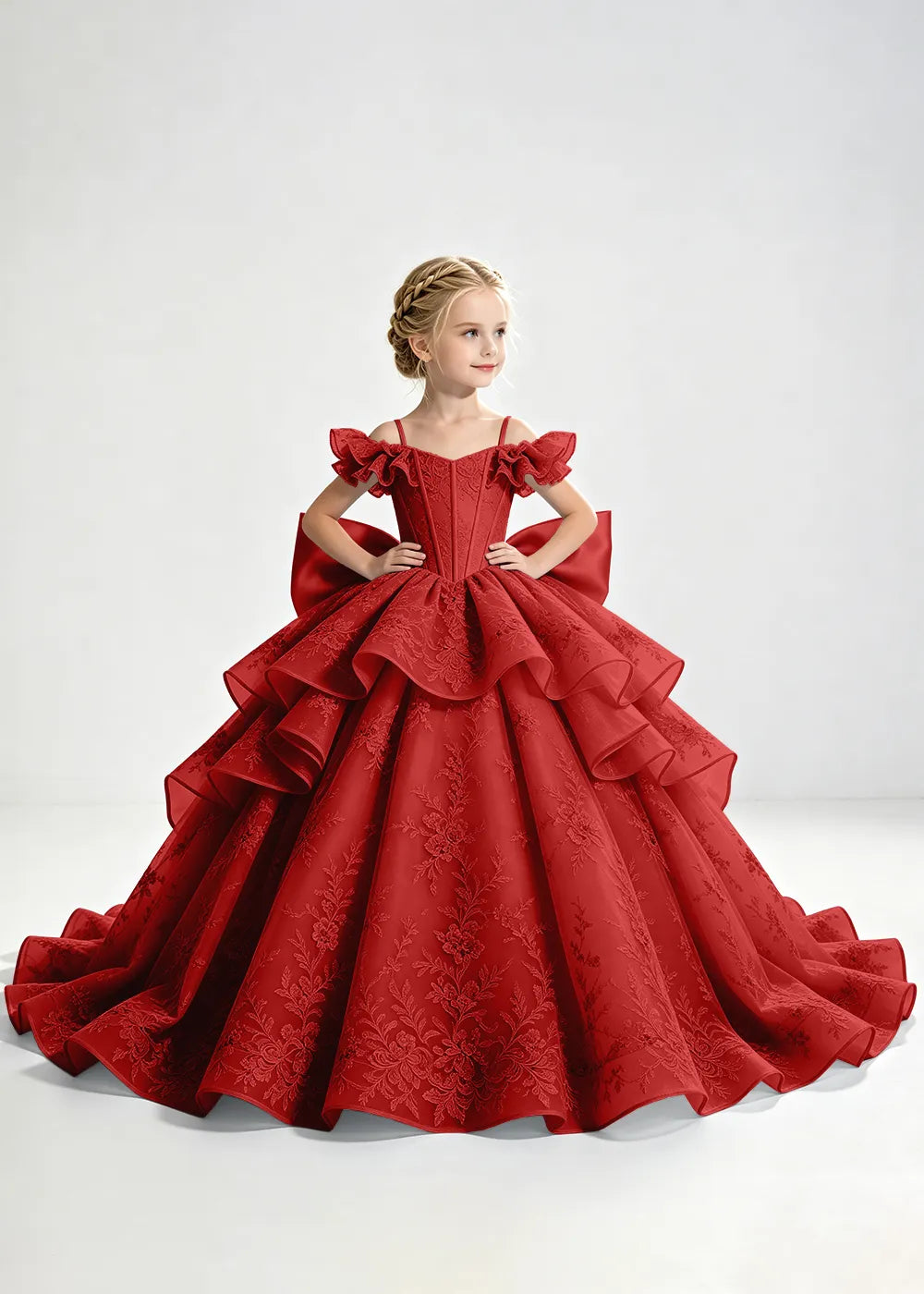 Slate Blue Lace-Up Rear-Bow Flower Girl Dress