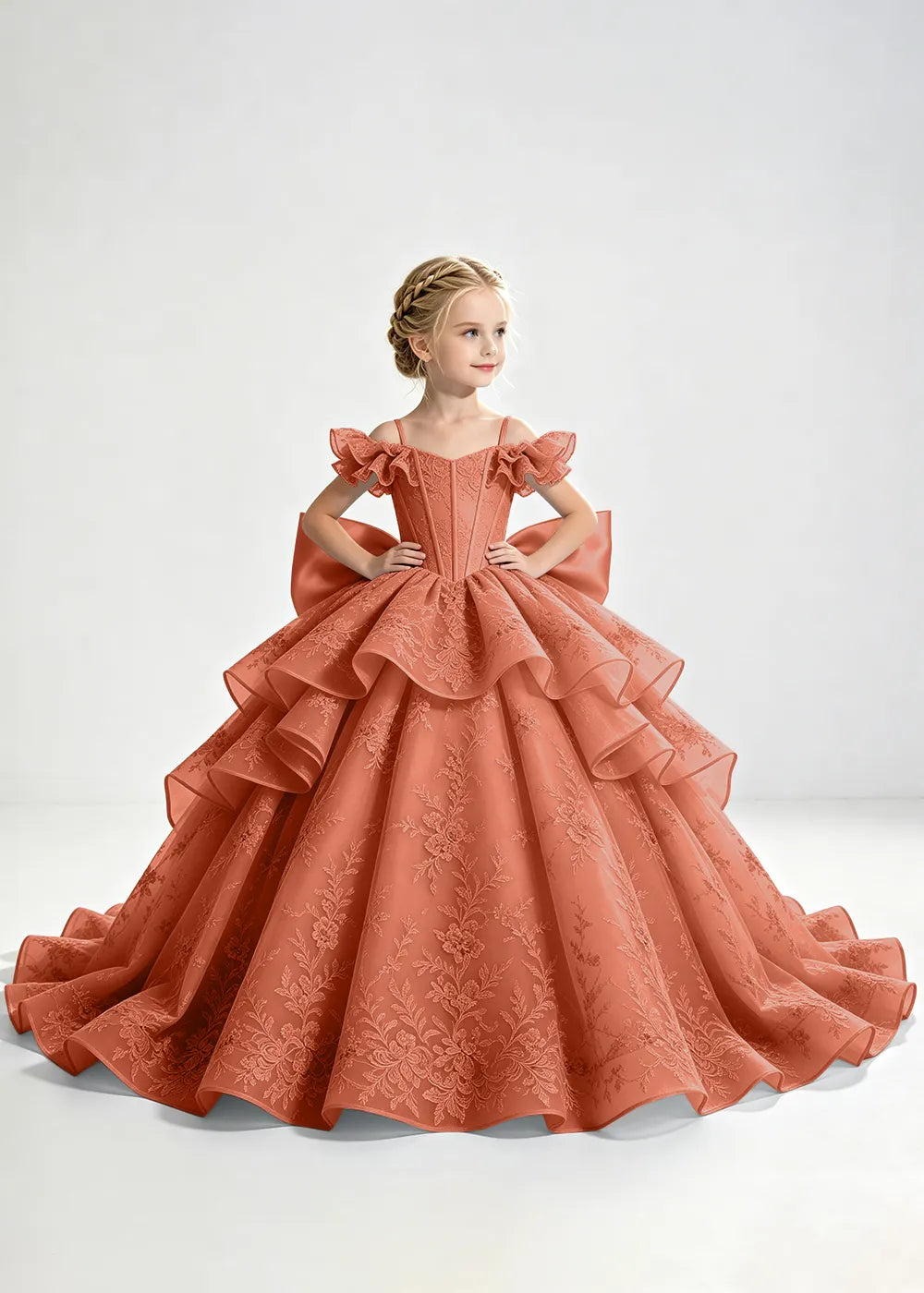 Slate Blue Lace-Up Rear-Bow Flower Girl Dress