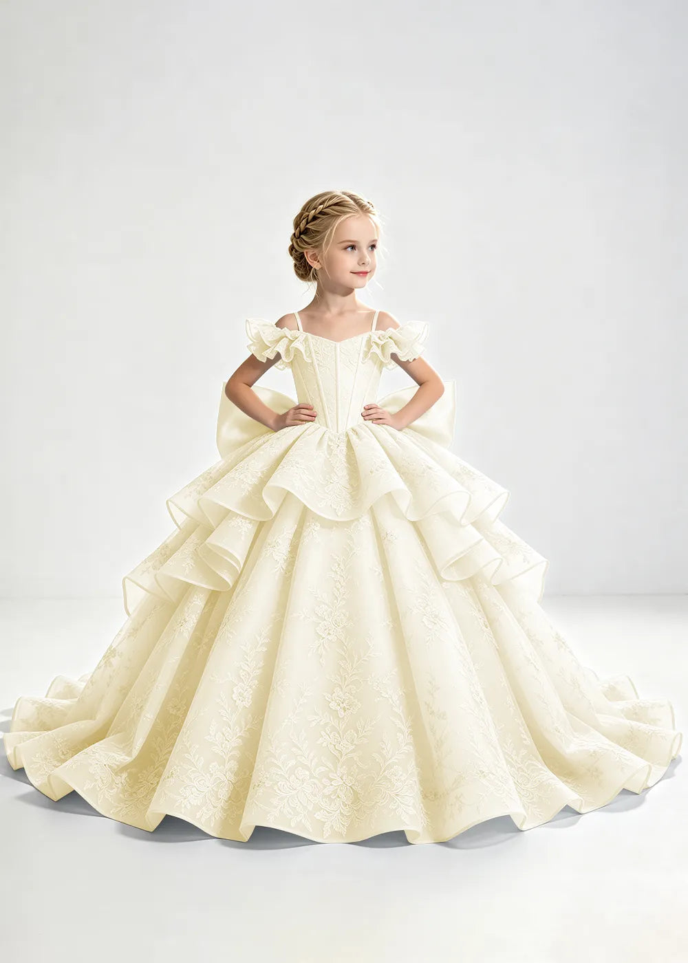 Light Blue Lace-Up Rear-Bow Flower Girl Dress