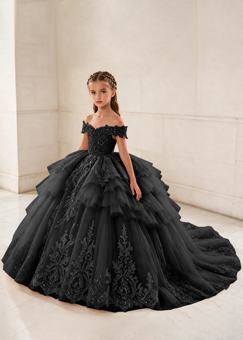 Ruffled Off Shoulder Lace Princess Dress for Girls