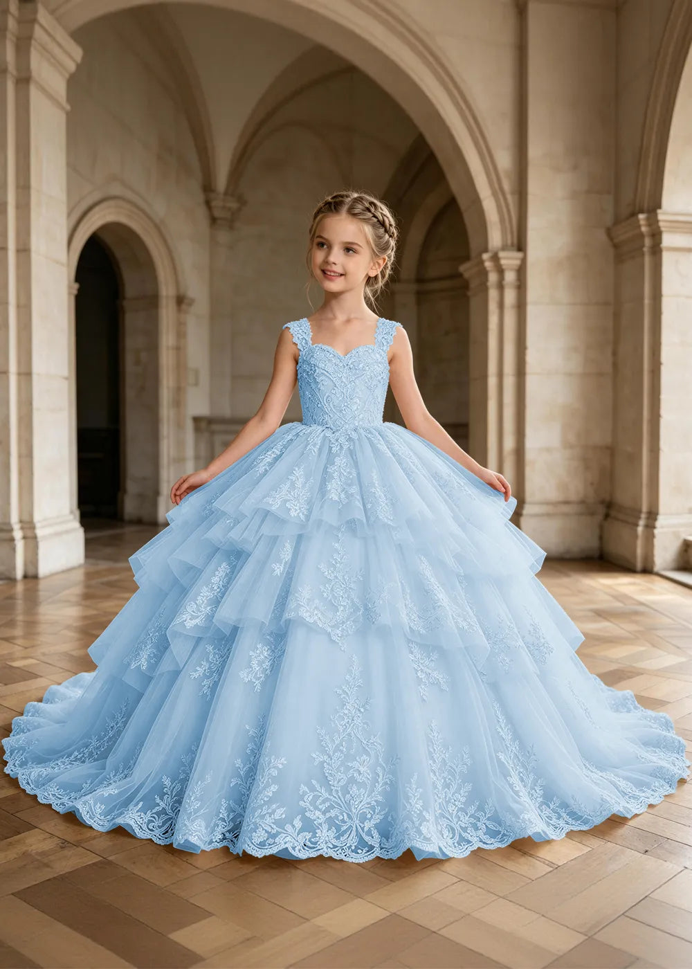 Tiered Lace Sleeveless Princess Dress for Girls