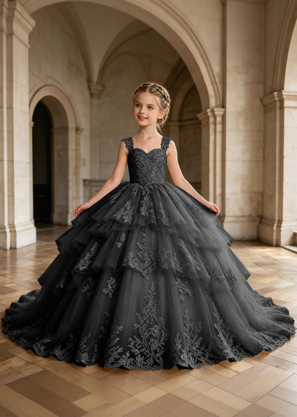 Tiered Lace Sleeveless Princess Dress for Girls