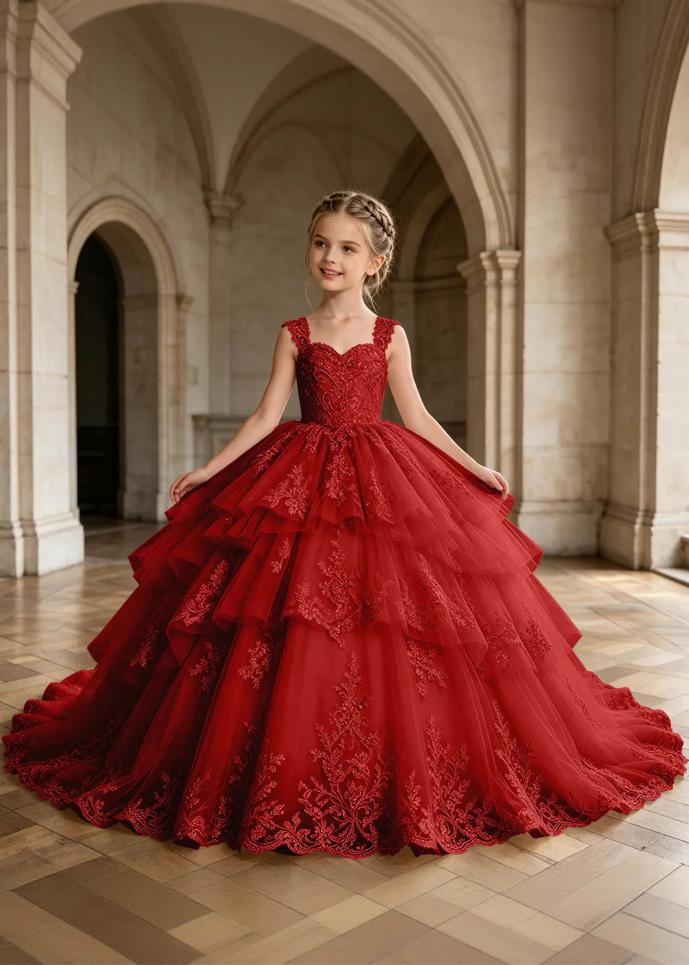 Tiered Lace Sleeveless Princess Dress for Girls