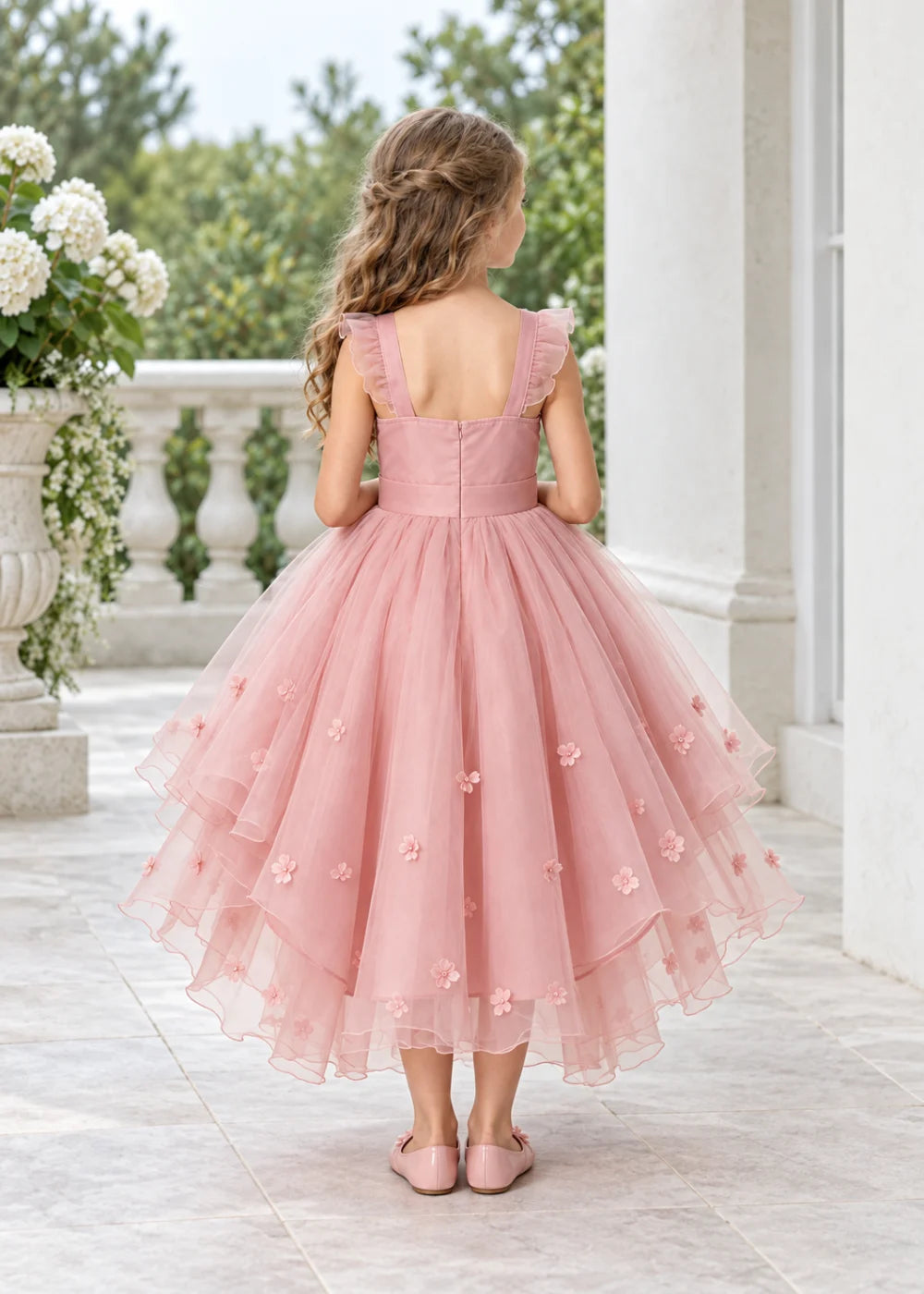 Dusty Rose High-Low Flower Girl Dress with Large Front Bow