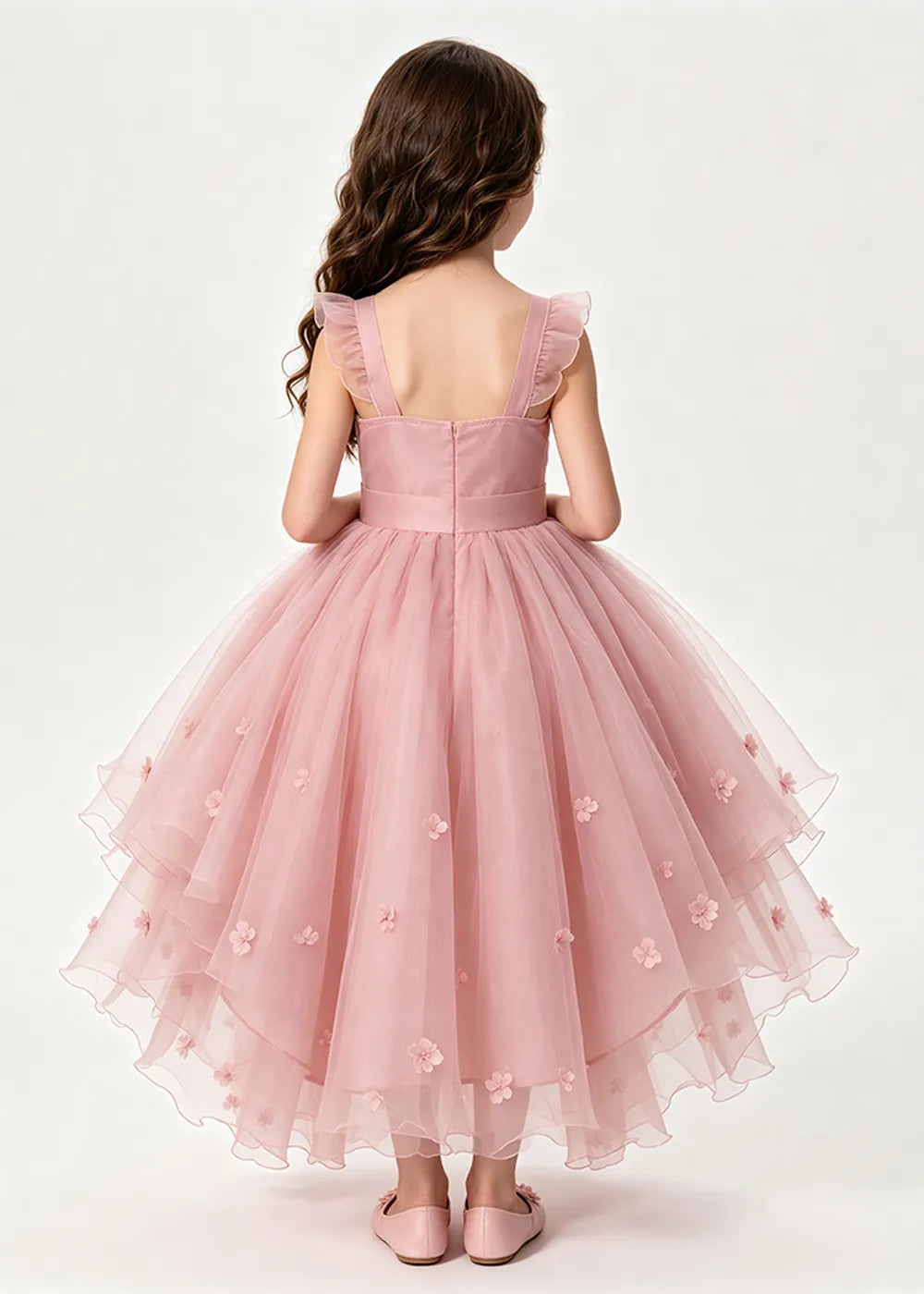 Dusty Rose High-Low Flower Girl Dress with Large Front Bow