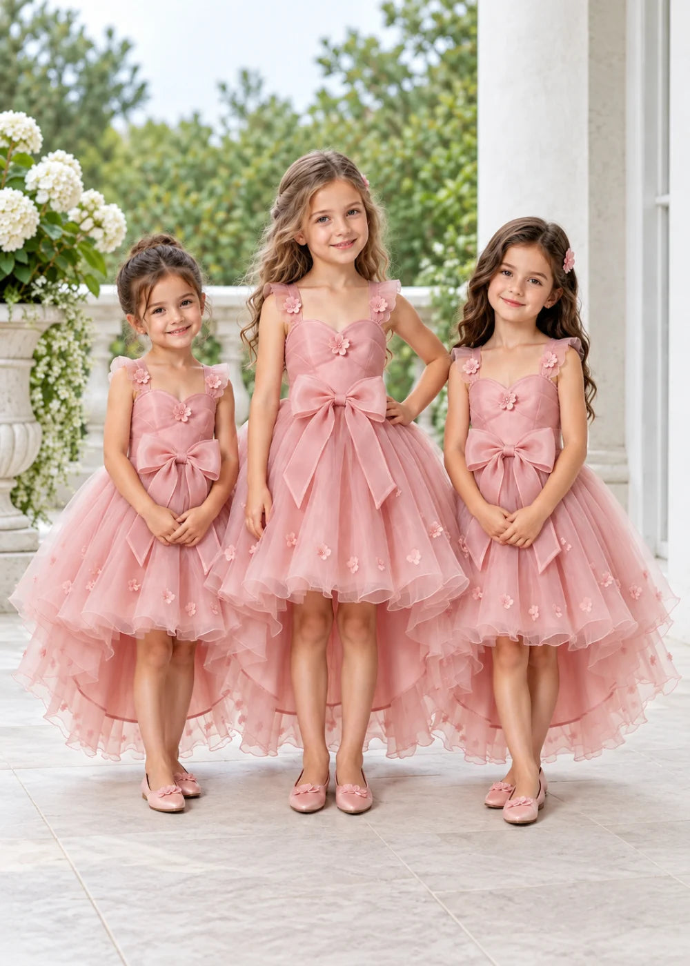 Dusty Rose High-Low Flower Girl Dress with Large Front Bow