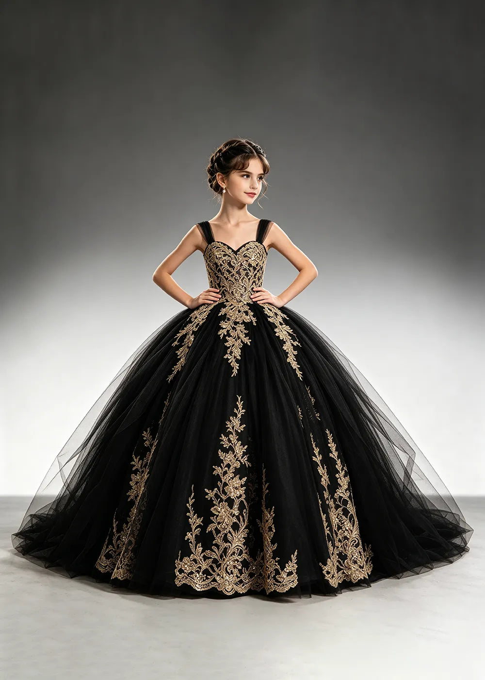Metallic Appliqué Princess Dress for Girls