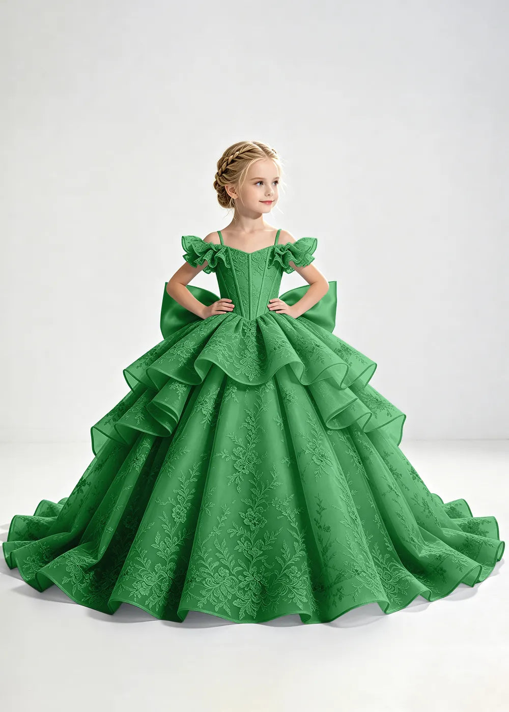 Slate Blue Lace-Up Rear-Bow Flower Girl Dress