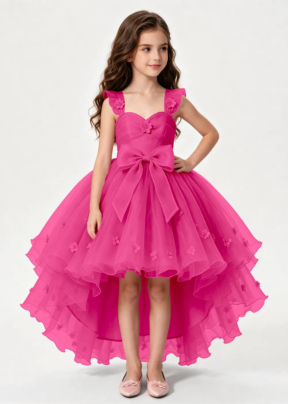 Navy High-Low Flower Girl Gown with Large Front Bow