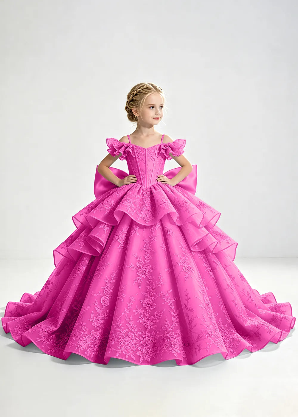Slate Blue Lace-Up Rear-Bow Flower Girl Dress