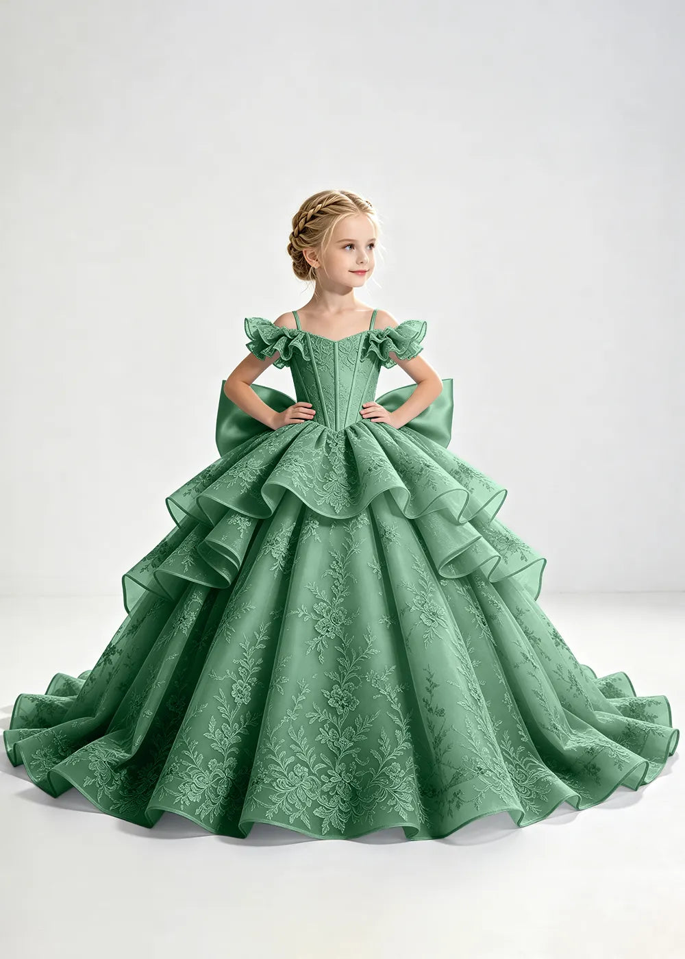 Slate Blue Lace-Up Rear-Bow Flower Girl Dress