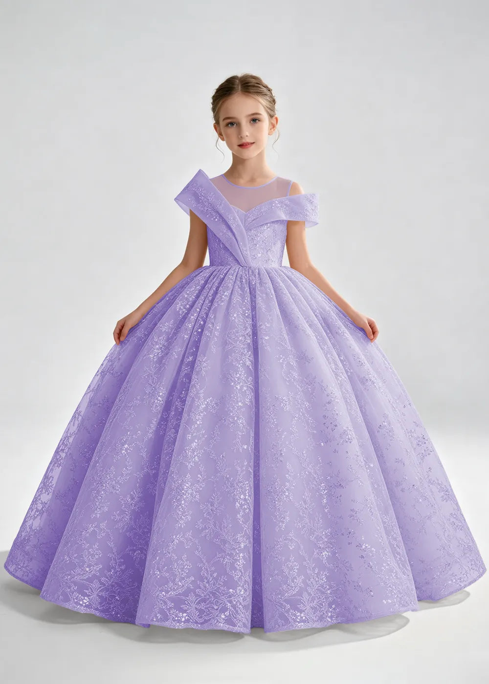 Champagne Illusion-Band Floral Flower Girl Dress
