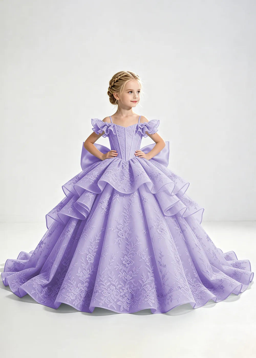 Light Blue Lace-Up Rear-Bow Flower Girl Dress
