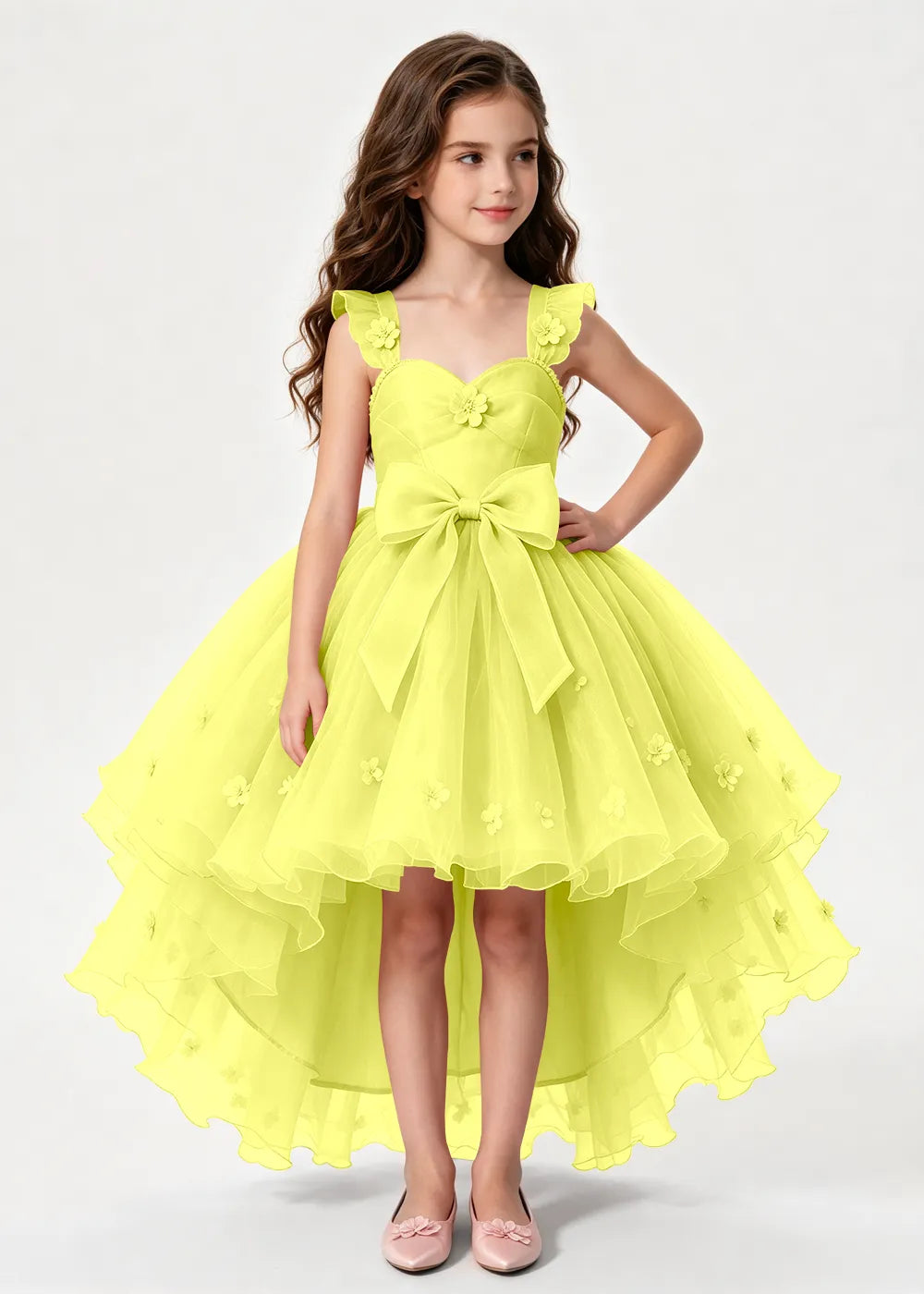 Dusty Rose High-Low Flower Girl Dress with Large Front Bow