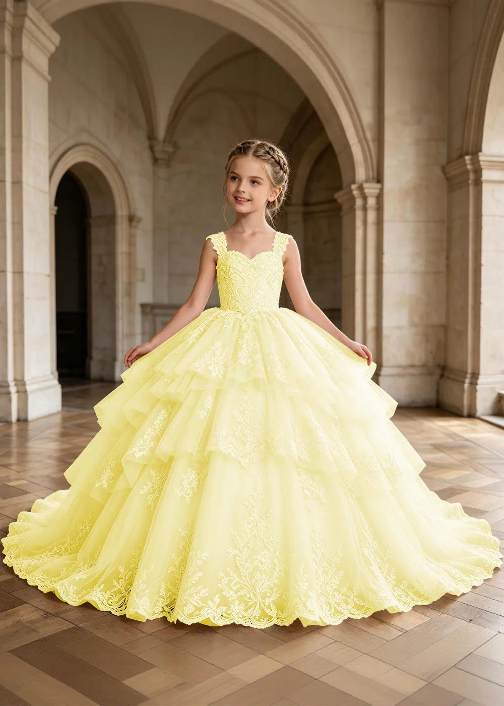 Tiered Lace Sleeveless Princess Dress for Girls