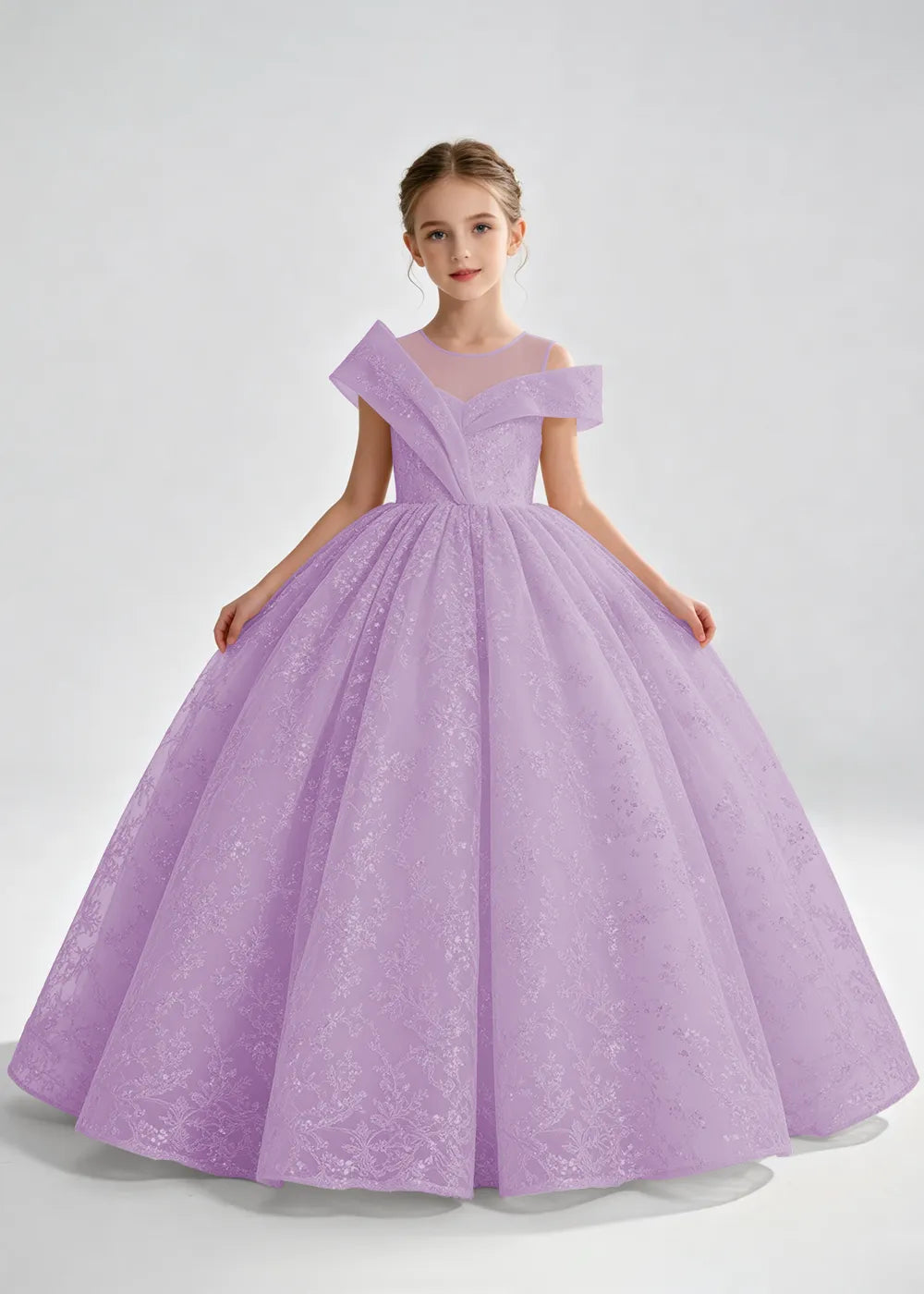 Champagne Illusion-Band Floral Flower Girl Dress