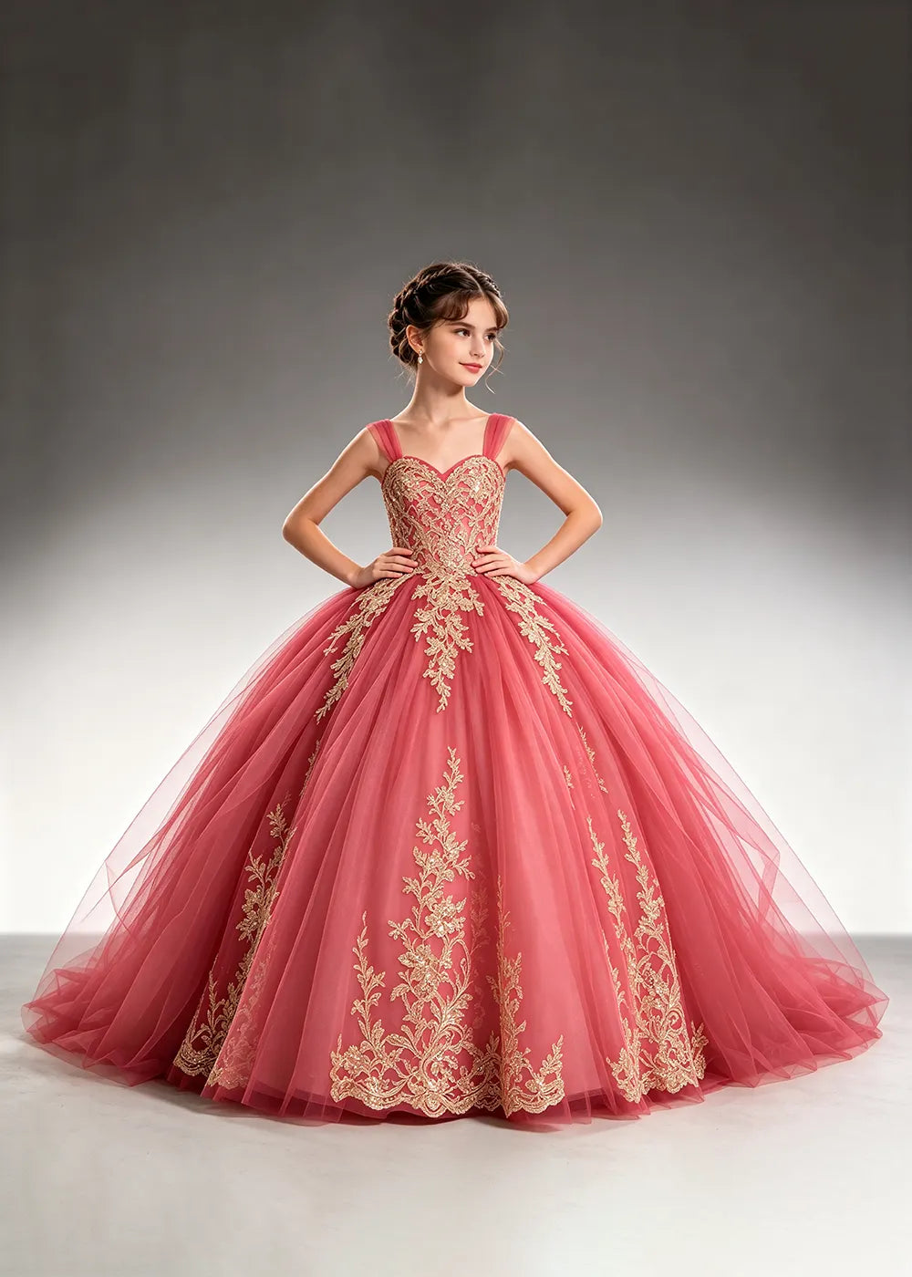Metallic Appliqué Princess Dress for Girls