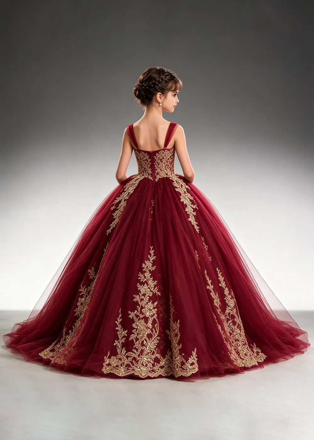 Metallic Appliqué Flower Girl Ball Gown Dress