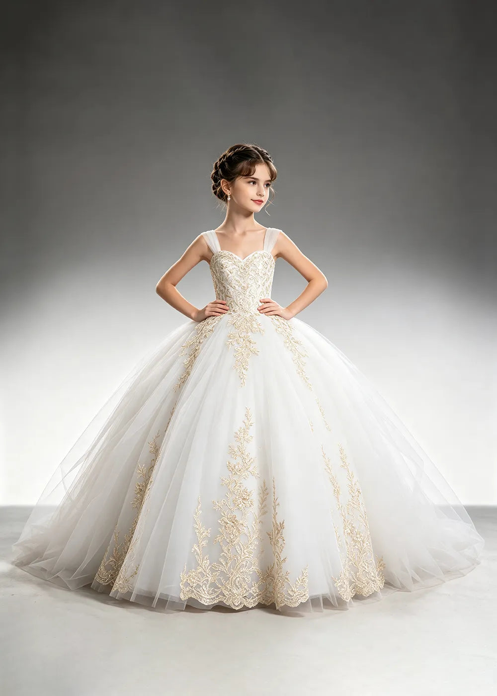 Metallic Appliqué Princess Dress for Girls