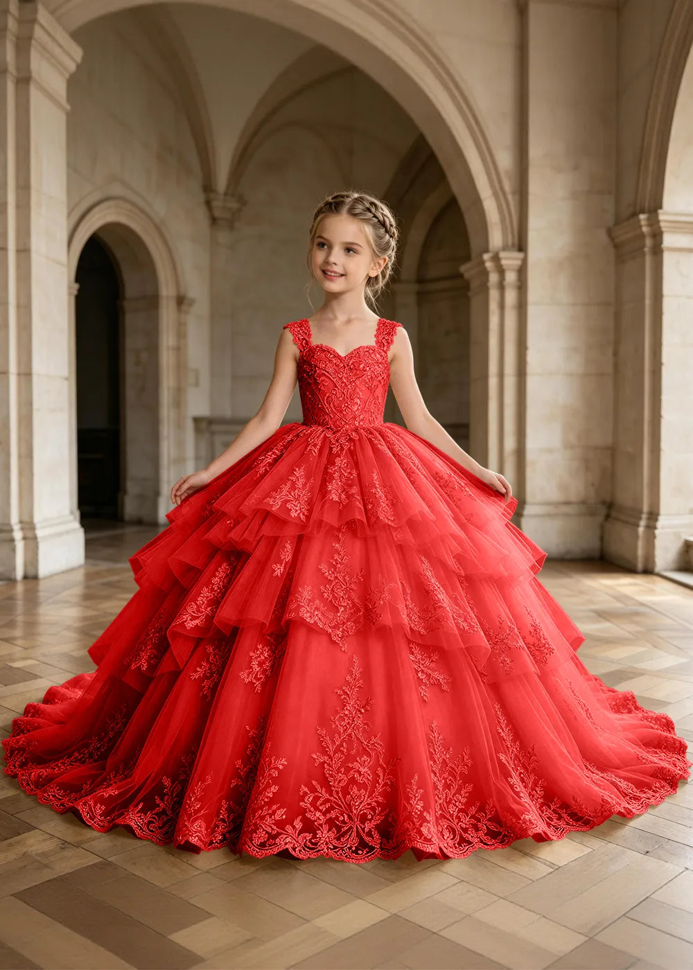 Tiered Lace Sleeveless Princess Dress for Girls