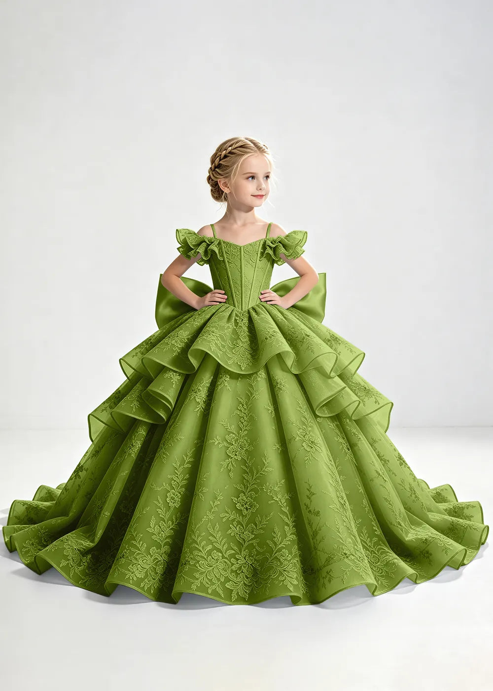 Slate Blue Lace-Up Rear-Bow Flower Girl Dress