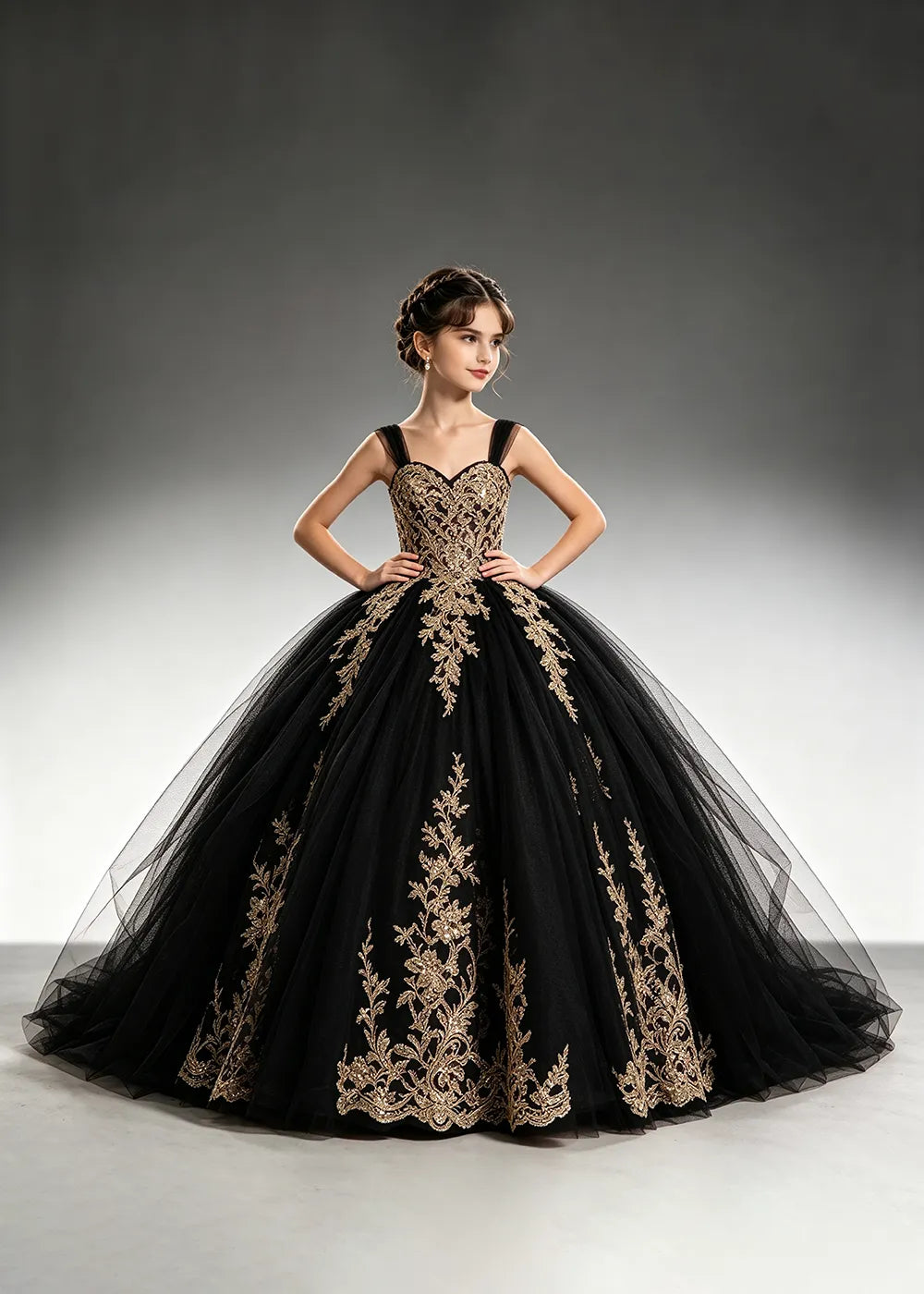 Metallic Appliqué Princess Dress for Girls