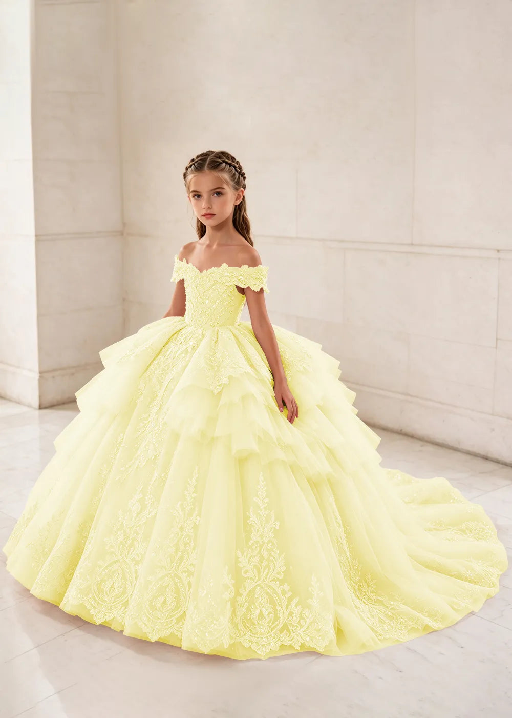 Ruffled Off Shoulder Lace Princess Dress for Girls