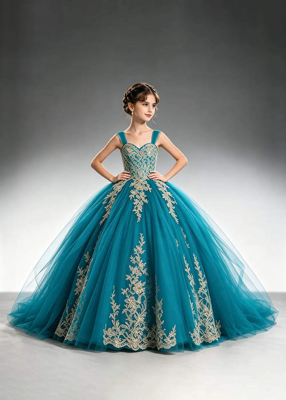 Metallic Appliqué Princess Dress for Girls