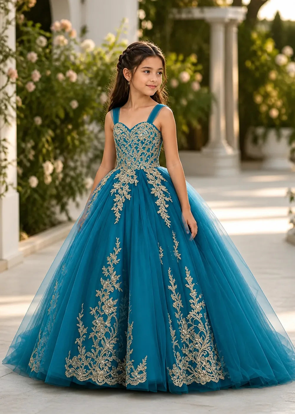 Metallic Appliqué Princess Dress for Girls