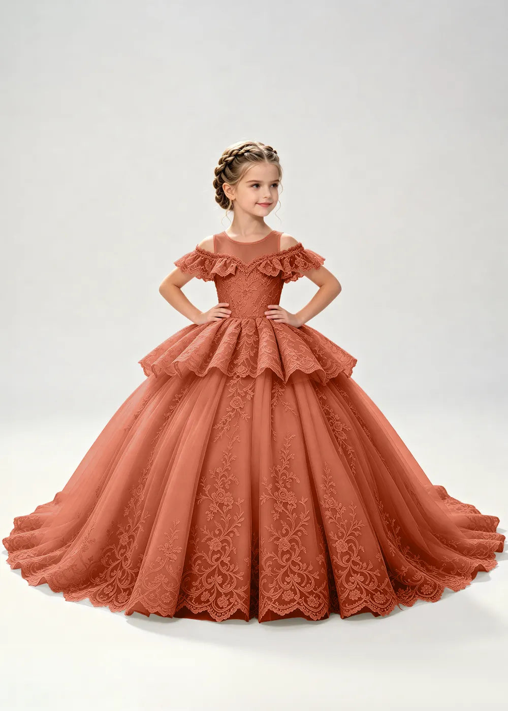 Illusion Neck Tiered Lace Princess Dress for Girls