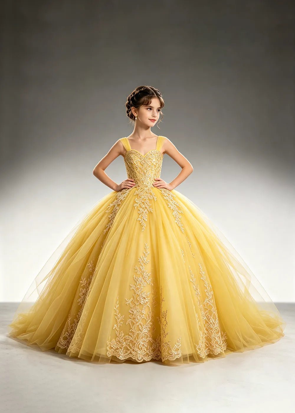 Metallic Appliqué Princess Dress for Girls